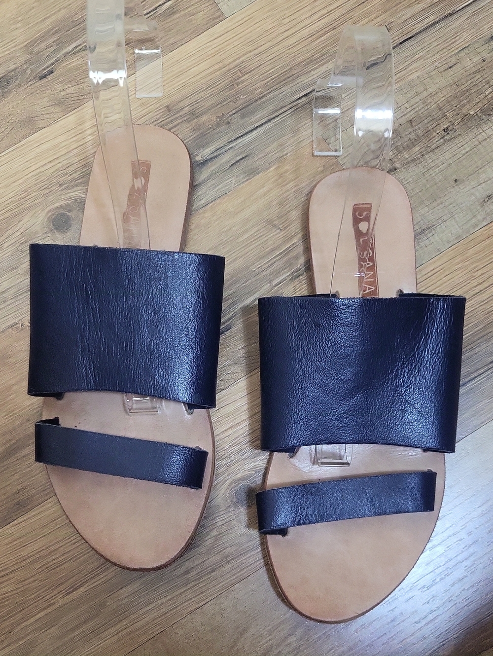 SOL SANA Navy Blue Leather Flat Slide  Sandals - Size 38